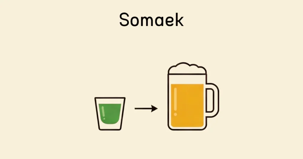 Flat illustration of a green soju shot glass being added to a large glass of golden beer with white foam.